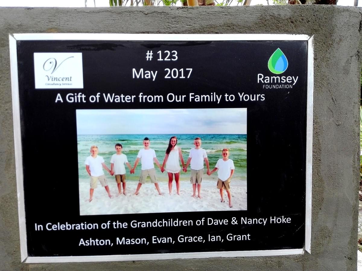 Banner on a Cambodian water well that was donated by Dave & Nancy Hoke in celebration of their Grandchildren Banner on a Cambodian water well that was donated by Dave & Nancy Hoke in celebration of their Grandchildren