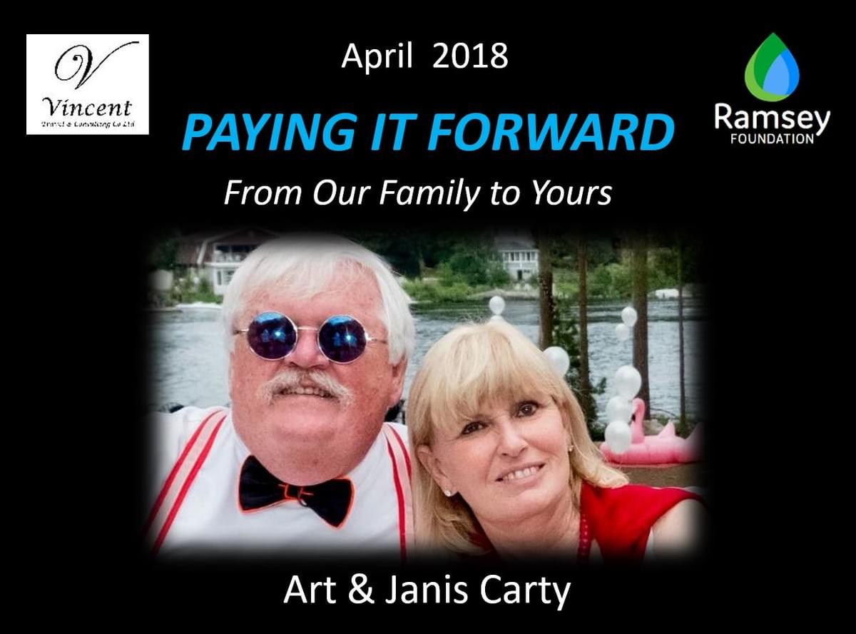 In gratitude to Art & Janis Carty, who are "Paying it Forward" once again with yet another donation to support MTRF's various programs in Cambodia In gratitude to Art & Janis Carty, who are "Paying it Forward" once again with yet another donation to support MTRF's various programs in Cambodia