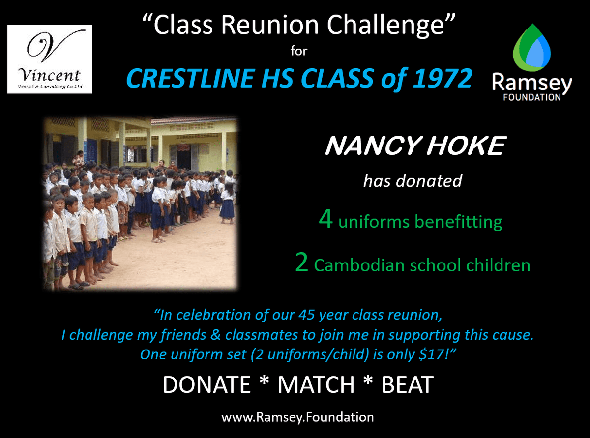 Sample Banner that can be customized for YOUR upcoming class reunion! Please email admin@ramsey.foundation to kick off your own "Class Reunion Challenge" ! Sample Banner that can be customized for YOUR upcoming class reunion! Please email admin@ramsey.foundation to kick off your own "Class Reunion Challenge" !